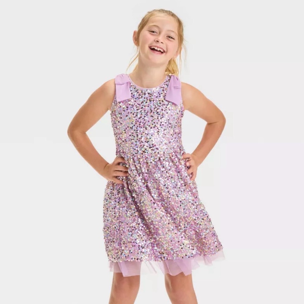 Cat & Jack Lavender Sequin Dress with Bow Accents